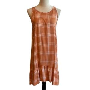 A.N.A. Orange Plaid High-Low Hem Dress Large Preppy Beach Flowy Lightweight